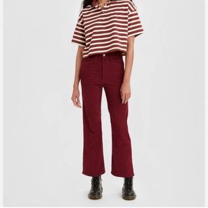 Levis Ribcage Corduroy Cropped Bootcut Pants Burgundy
